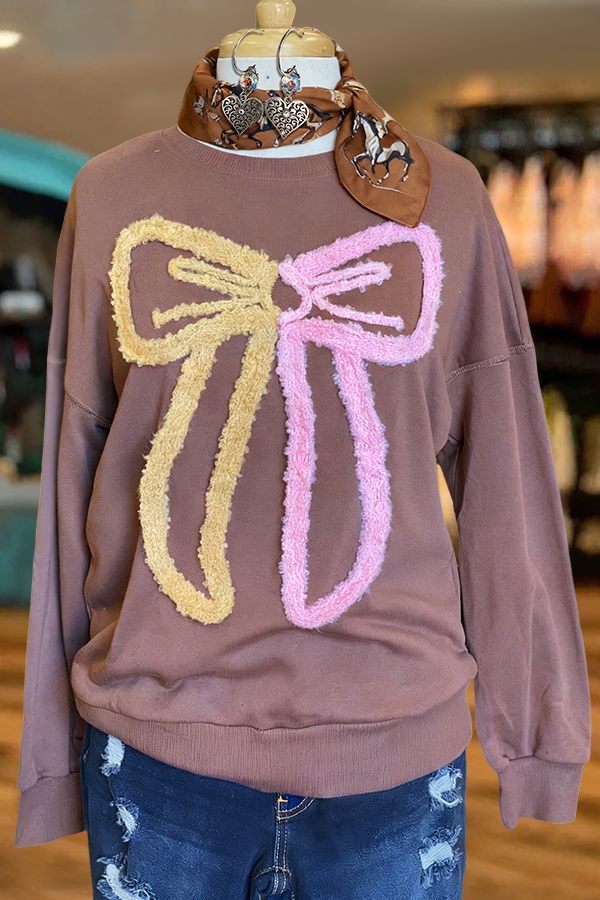 Retro Sweet Color-Blocked Bow Sweatshirt
