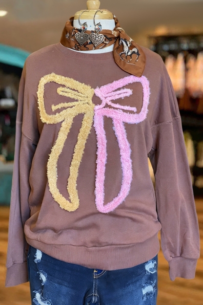 Retro Sweet Color-Blocked Bow Sweatshirt