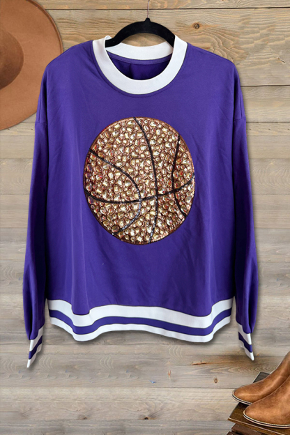 Shiny Basketball Stripe Patchwork Sweatshirt