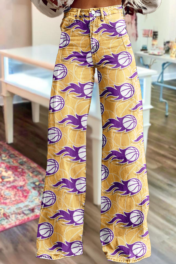 Game Day Basketball Print Wide-Leg Pants