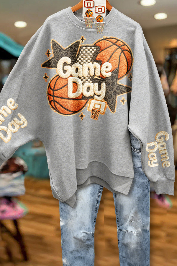 Game Day Basketball Batwing Sleeve Sweatshirt