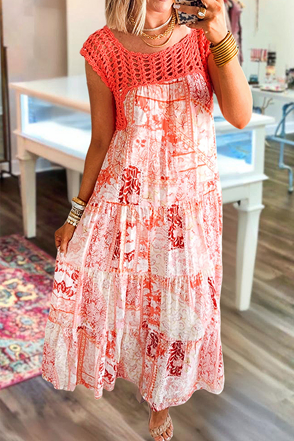 Women's dress | Bohemia Flowing Crochet Mesh Cake Long Dress |westernfeelings