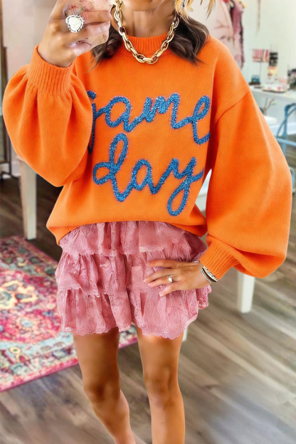 Game Day Basketball Lantern Sleeve Pullover