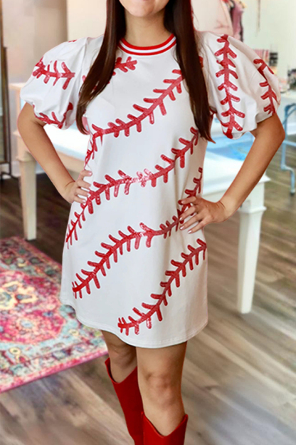 Game Day Baseball Puff Sleeve Dress