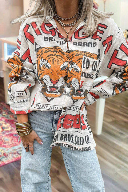 Stylish And Cozy Linen Tiger Print Shirt