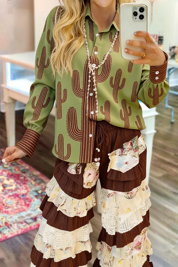 Retro Cotton Cactus Button-Down Shirt