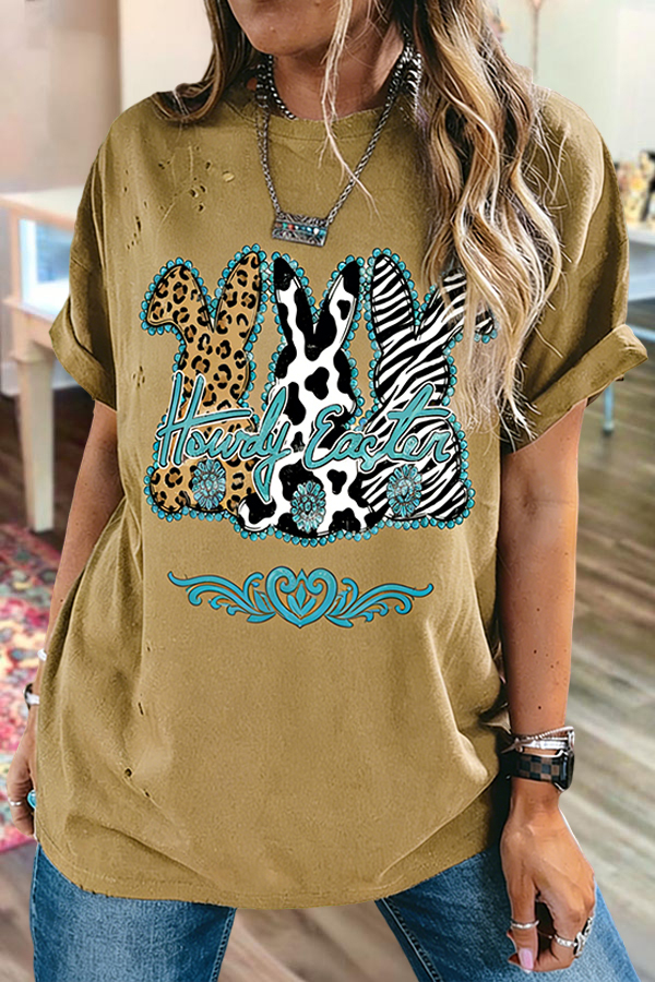 Western Easter Bunny Distressed T-Shirt