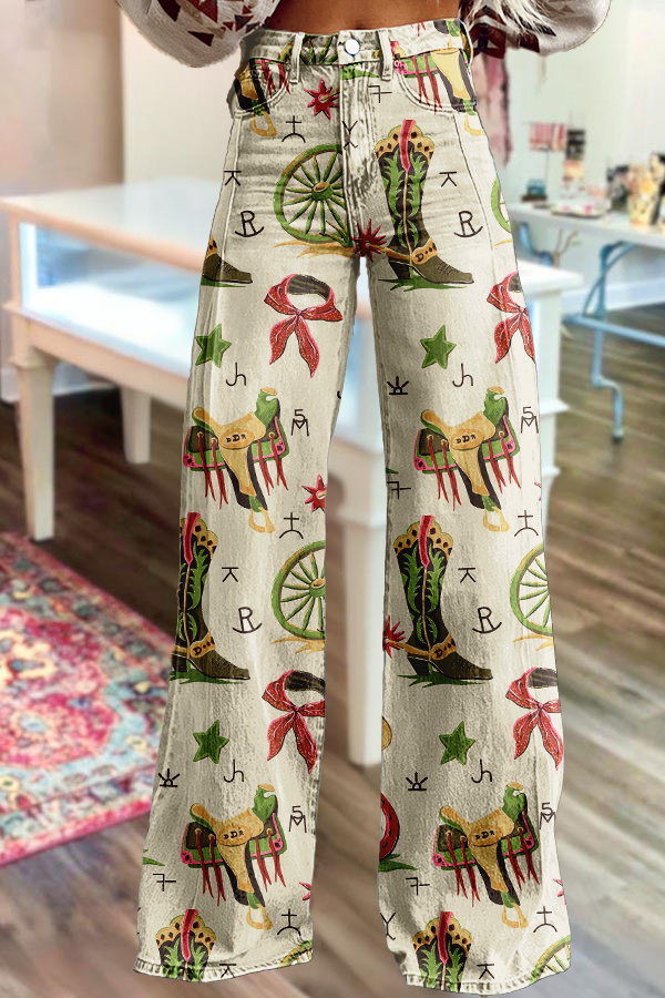 Fresh Western Cowboy Washed Cotton Wide-Leg Pants