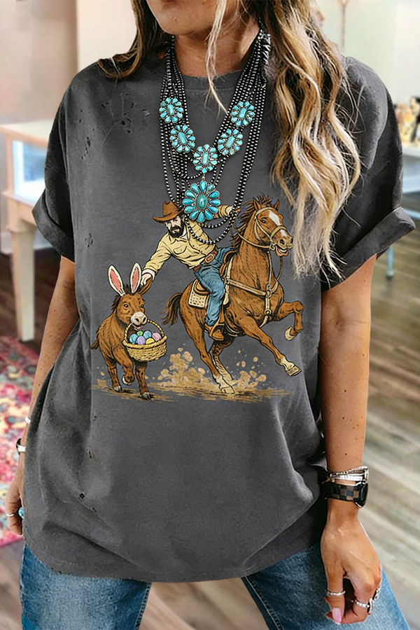 Western-Style Easter Bunny Distressed T-Shirt