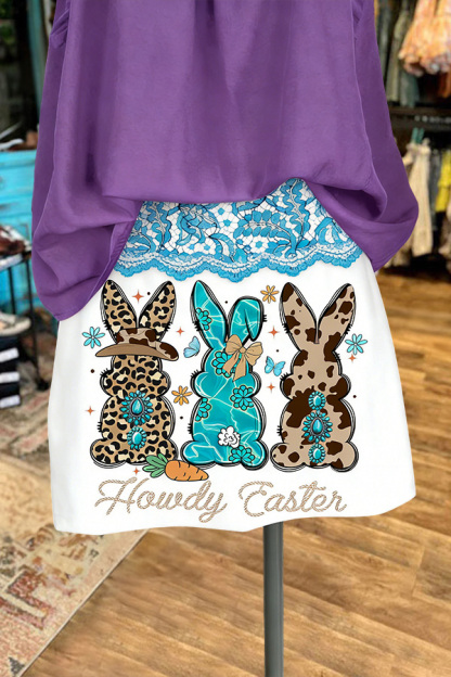 Western Easter Bunny Lace Print Mini Skirt