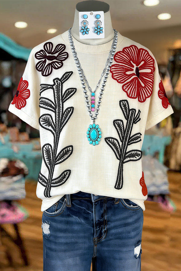 Women's t-shirt | Cute Floral Round Neck T-Shirt |website-mywesternoutfit