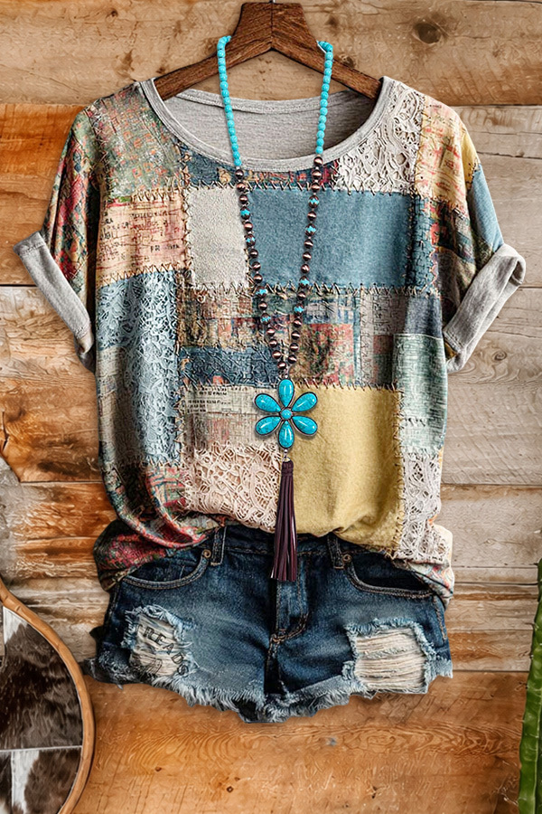 Multicolor Artistic Floral Crew-Neck Tee