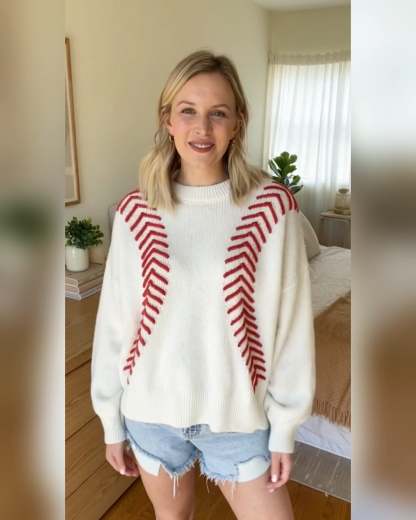 Game Day Baseball Red And White Sweater