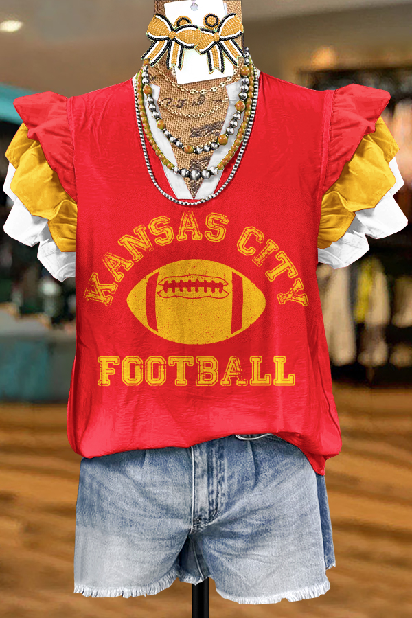 Kansas City KC Gameday Football Print Flying Sleeve Top
