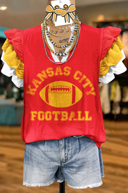 Kansas City KC Gameday Football Print Flying Sleeve Top