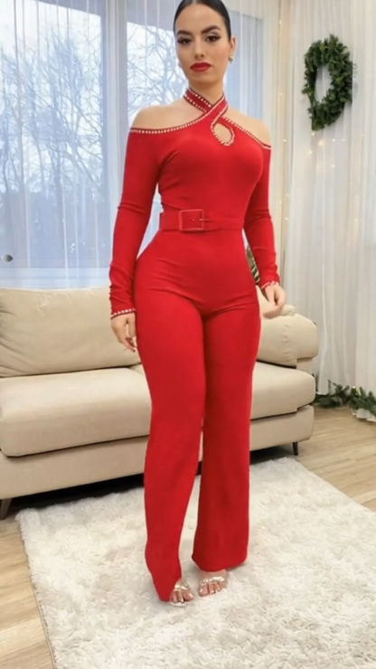 Elegant Rhinestone Cross Jumpsuit