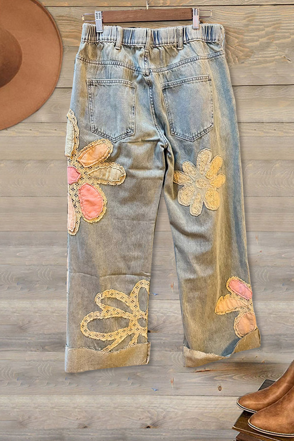 Sweet Floral Patch Jeans