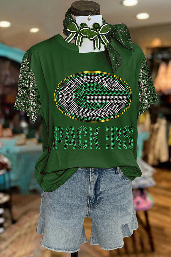 Green Bay Packers Rhinestone Sequin T-shirt