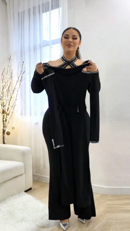 Elegant Rhinestone Cross Jumpsuit