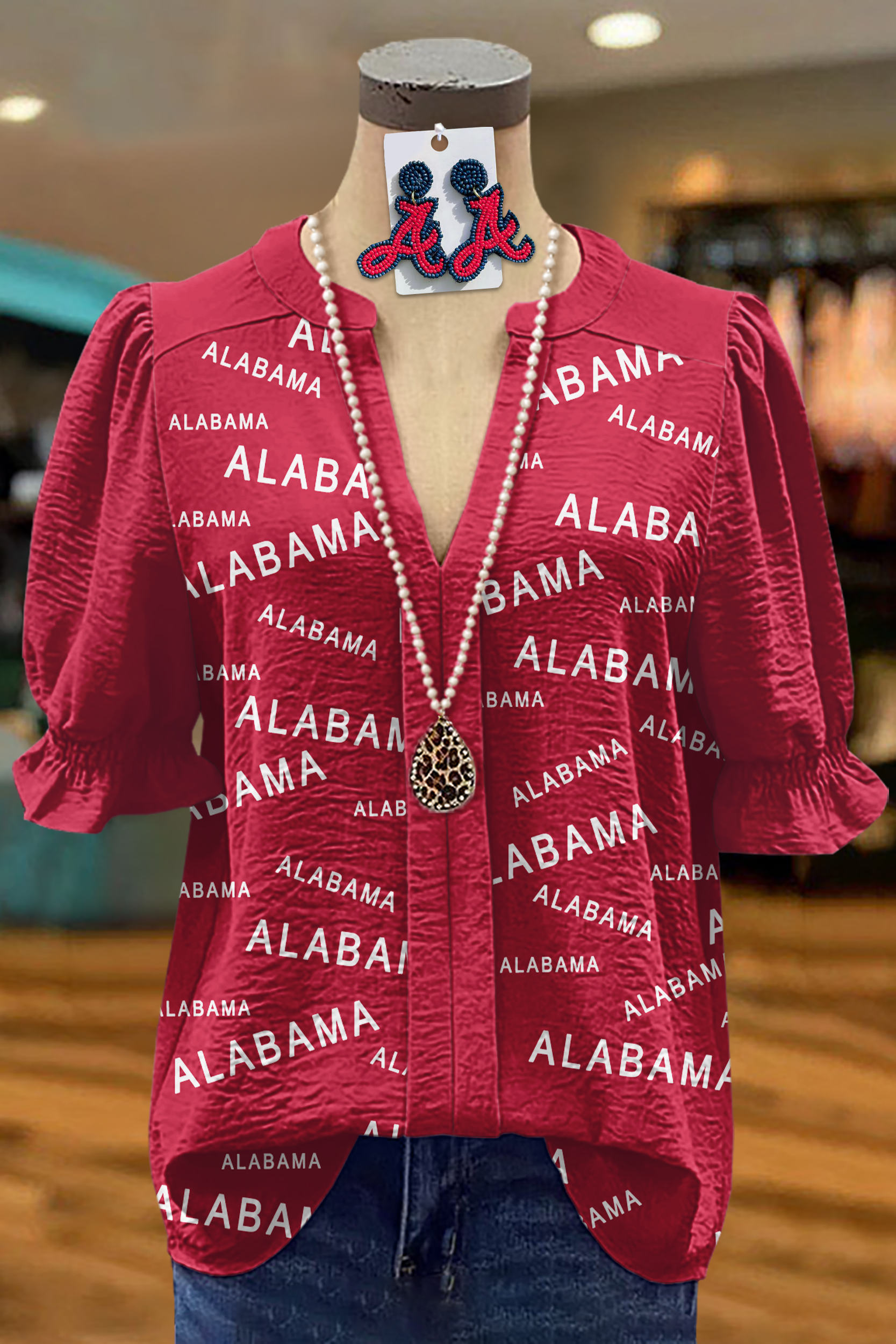Classic Alabama Print Textured Fabric Top