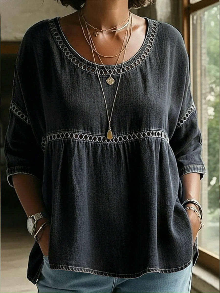 Casual Webbing Denim Top