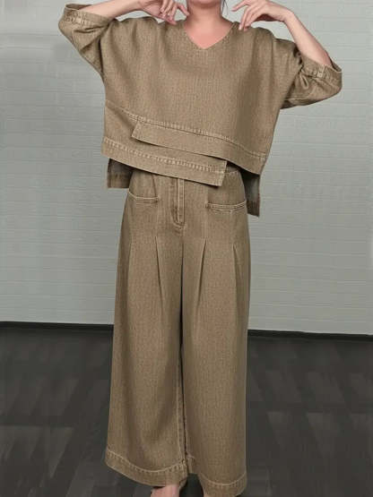 Women's Casual Denim Cotton Top And Pants Two-piece Set