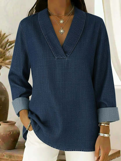 Vintage Shawl Collar Denim Shirt