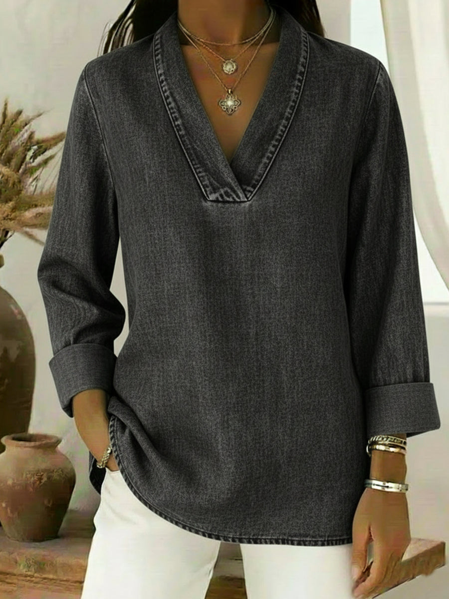 Vintage Shawl Collar Denim Shirt
