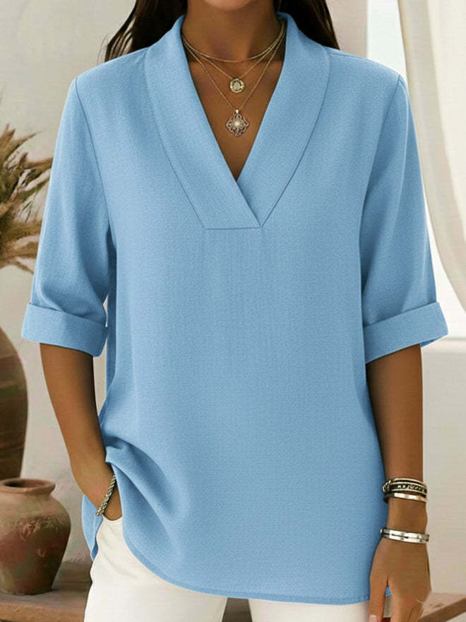 Vintage Elegant Shawl Collar Linen Short-sleeved Shirt