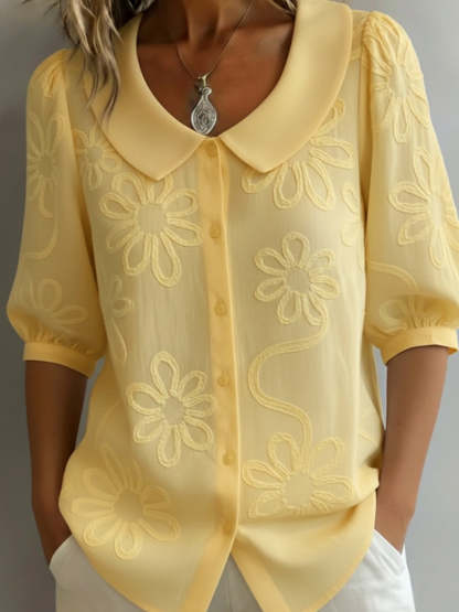 Vintage Peter Pan Collar Embroidered Floral Shirt