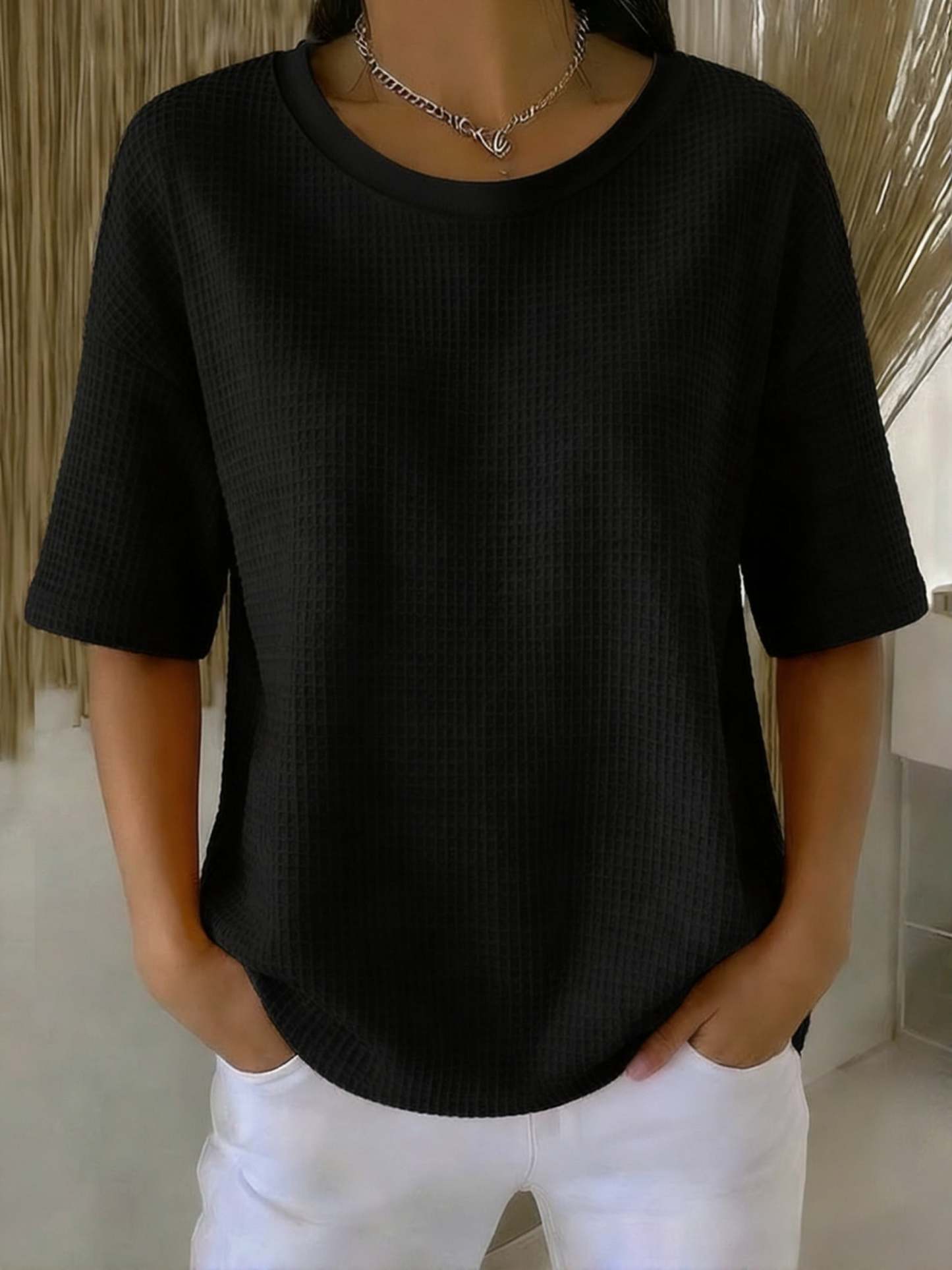Casual Waffle Henry Collar Sweatshirt