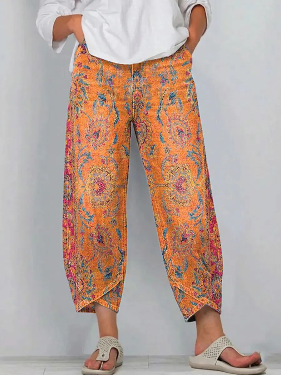 Women's Ethnic Totem Art Print Cotton Jeans