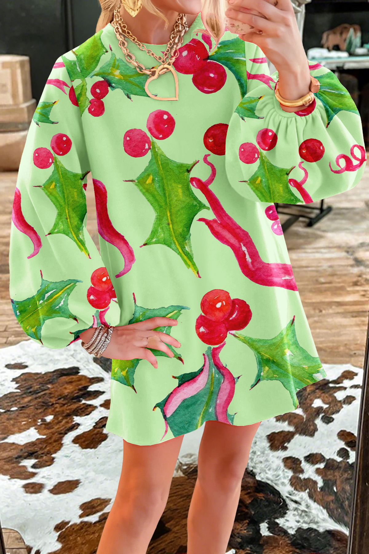 Christmas Holly Sweatshirt Dress