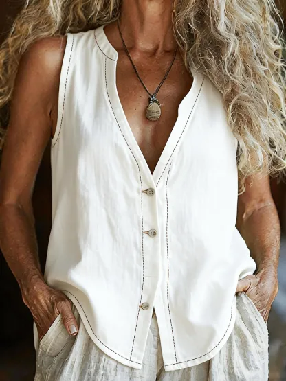 Women's Retro Casual V-neck Washed Cotton Denim Vest