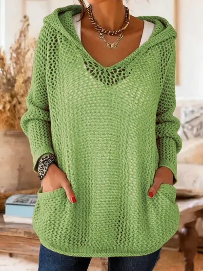 Women's Long-Sleeved Pocket Hooded Cover-Up