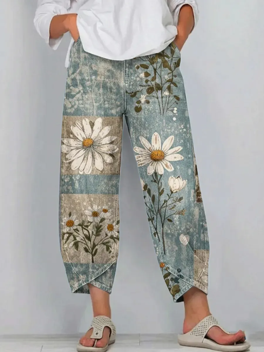 Ethnicity Bohemian Style Flowers Women's Art Pattern Print Casual Deni