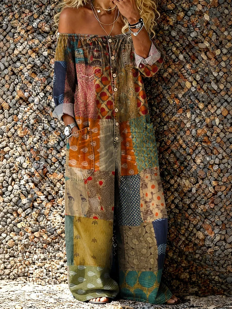 Women's Vintage Floral Print Artistic Casual Long-sleeve Washed Cotton