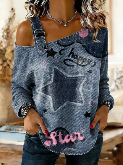 Women's Artistic Star-patterned Long-sleeve Casual Shirt