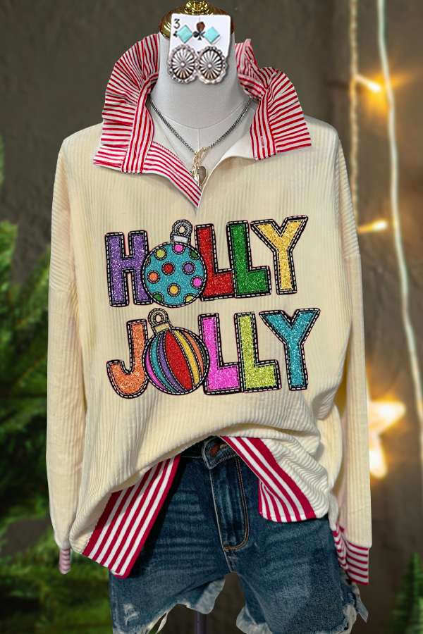 Elegant Corduroy Contrast Christmas Blouse