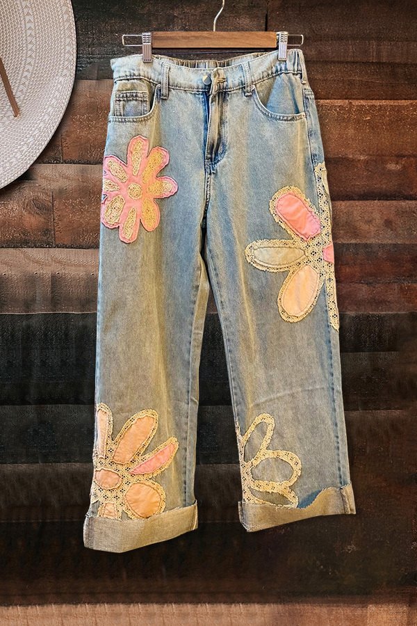 Sweet Floral Patch Jeans