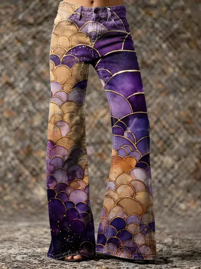 Women's Art-printed Wrinkle-patterned Washed Denim Jeans