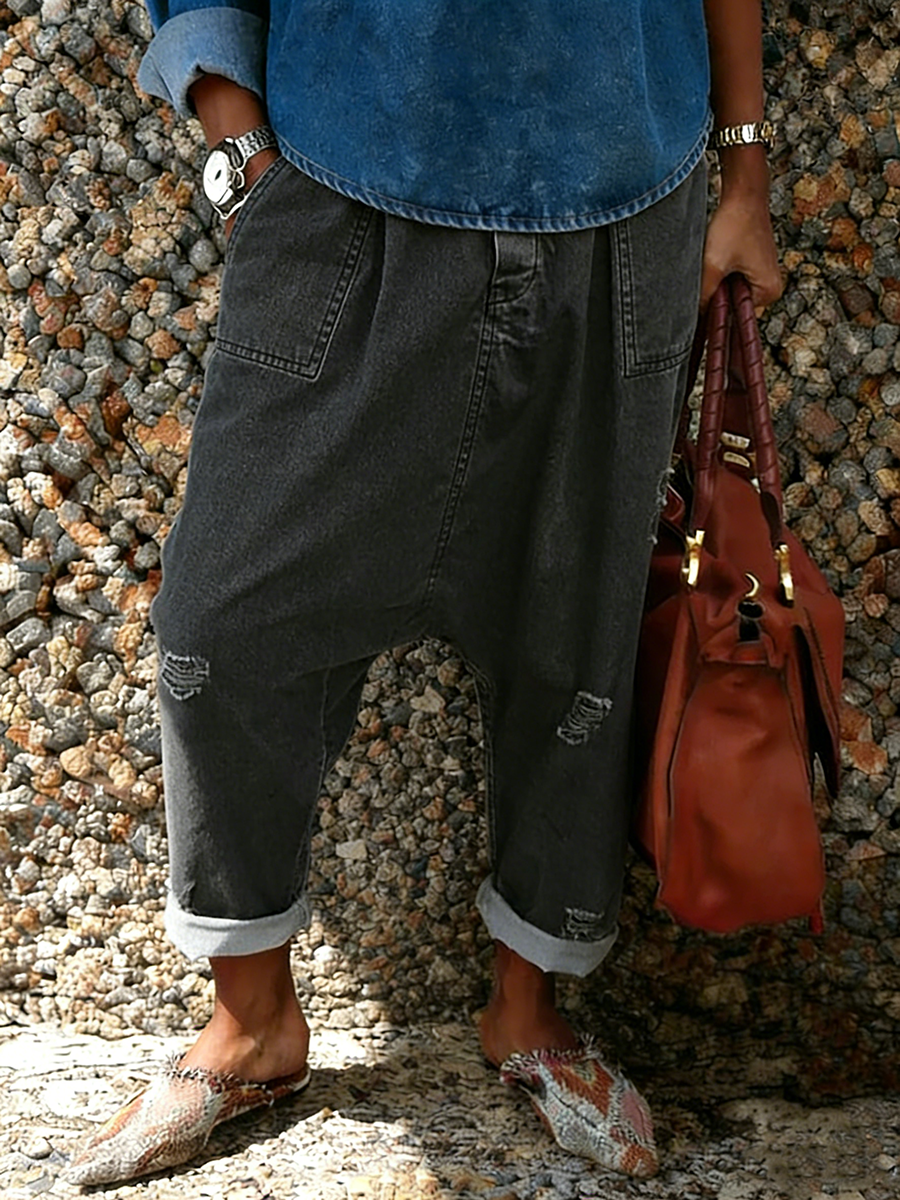 Women's Casual Ripped Pocket Jeans
