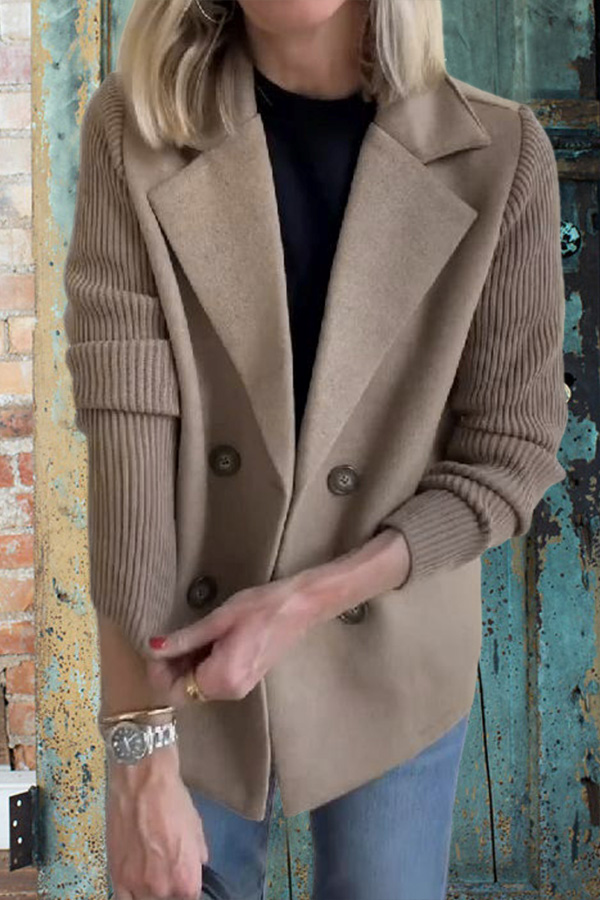 Knitted Patchwork Sleeve Casual Blazer