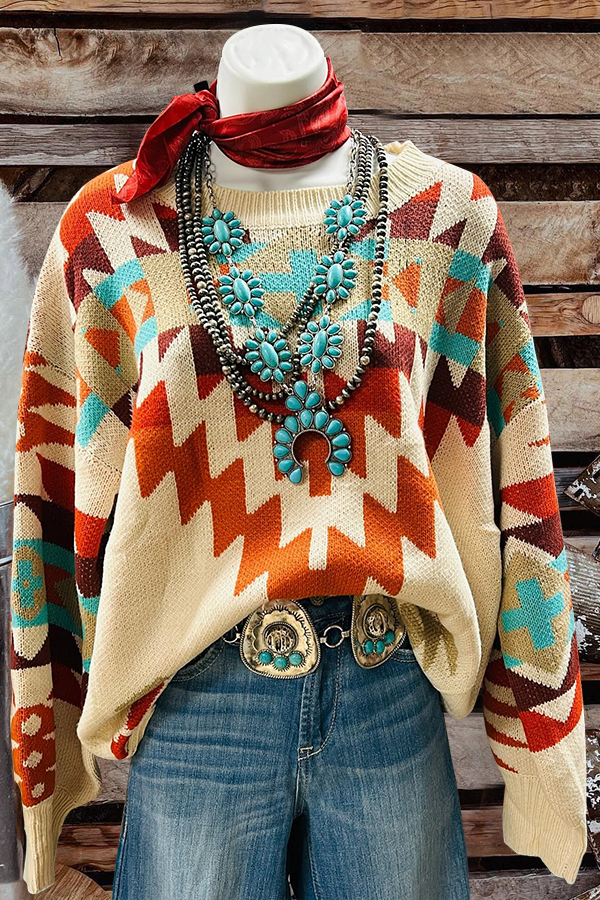 Women's sweater | Retro Classic Aztec Printed Sweater |Website-westernfeelings