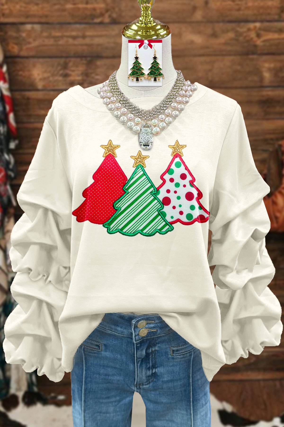 Christmas Tree Pleated Sweatshirt