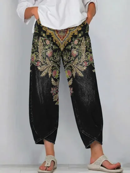 Women's Ethnic Floral Print Cotton Jeans