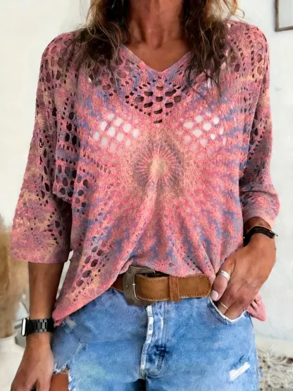 Women's Kaleidoscope Art Print V-neck 3/4 Sleeve Cover-up