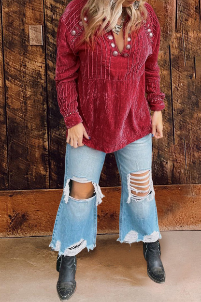 Cozy Pleated Velvet Sweatshirt
