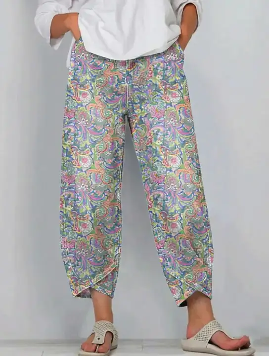 Ethnicity Totem Paisley Women's Art Pattern Print Casual Denim Cotton Pants