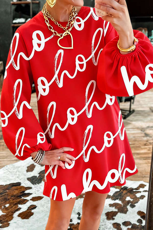 Christmas Ho Ho Ho Puff Sleeve Dress